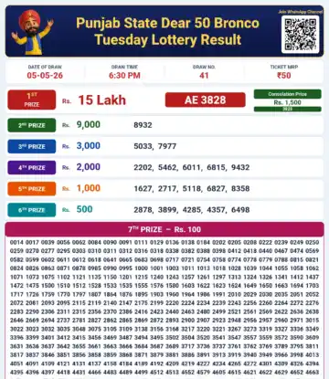 Punjab State Dear 50 Bronco Tuesday Lottery Result 05-05-26