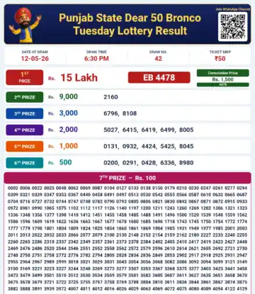 Punjab State Dear 50 Bronco Tuesday Lottery Result 12-05-26