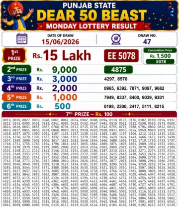 Punjab State Dear 50 Beast Monday Lottery Result 15-06-26