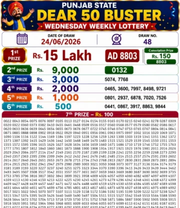 Punjab State Dear 50 Buster Wednesday Lottery Result 24-06-26