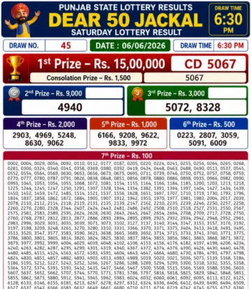Punjab State Dear 50 Jackal Saturday Lottery Result 06-06-26