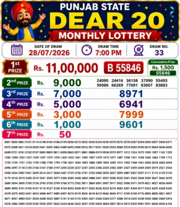 Punjab State Dear 20 Monthly Lottery Result 28-07-26