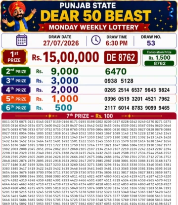 Punjab State Dear 50 Beast Monday Lottery Result 27-07-26