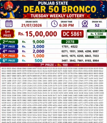 Punjab State Dear 50 Bronco Tuesday Lottery Result 21-07-26