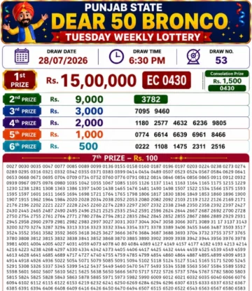 Punjab State Dear 50 Bronco Tuesday Lottery Result 28-07-26
