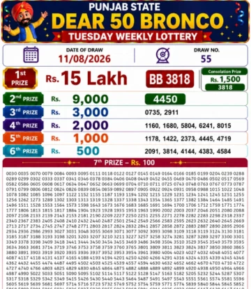 Punjab State Dear 50 Bronco Tuesday Lottery Result 11-08-26