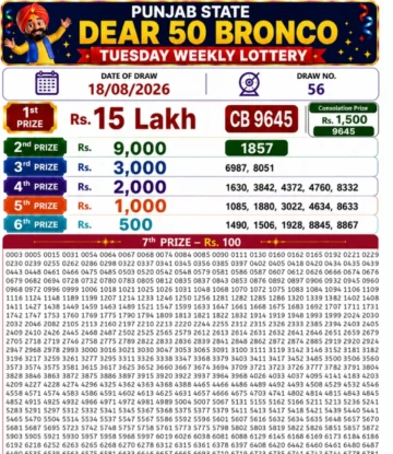 Punjab State Dear 50 Bronco Tuesday Lottery Result 18-08-26
